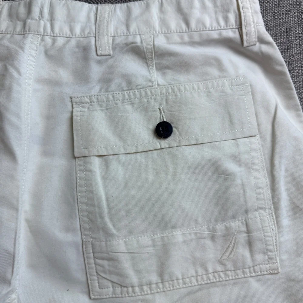 Nautica Clipper Relax Fit Shorts Mens 32W Off White Cotton Nylon Blend Cream